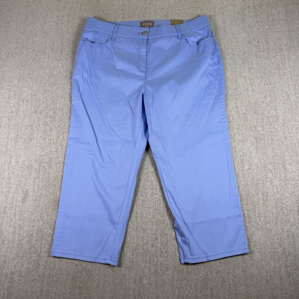 Chico's Seafare Crop Pants Women Size 12/2 Blue Jasmine Cotton Stretch Capri